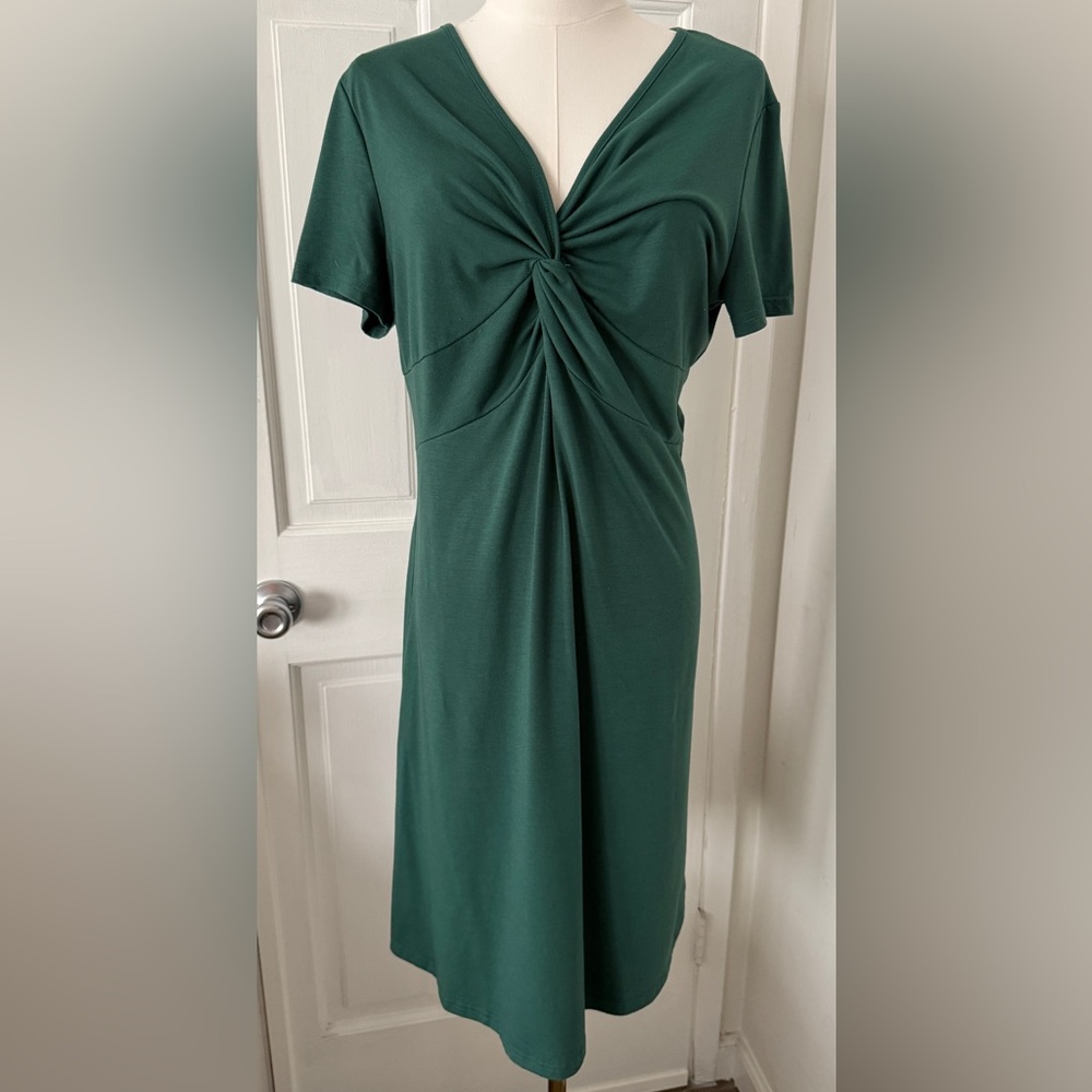 Emerald Green Twist-Front Dress – Size L